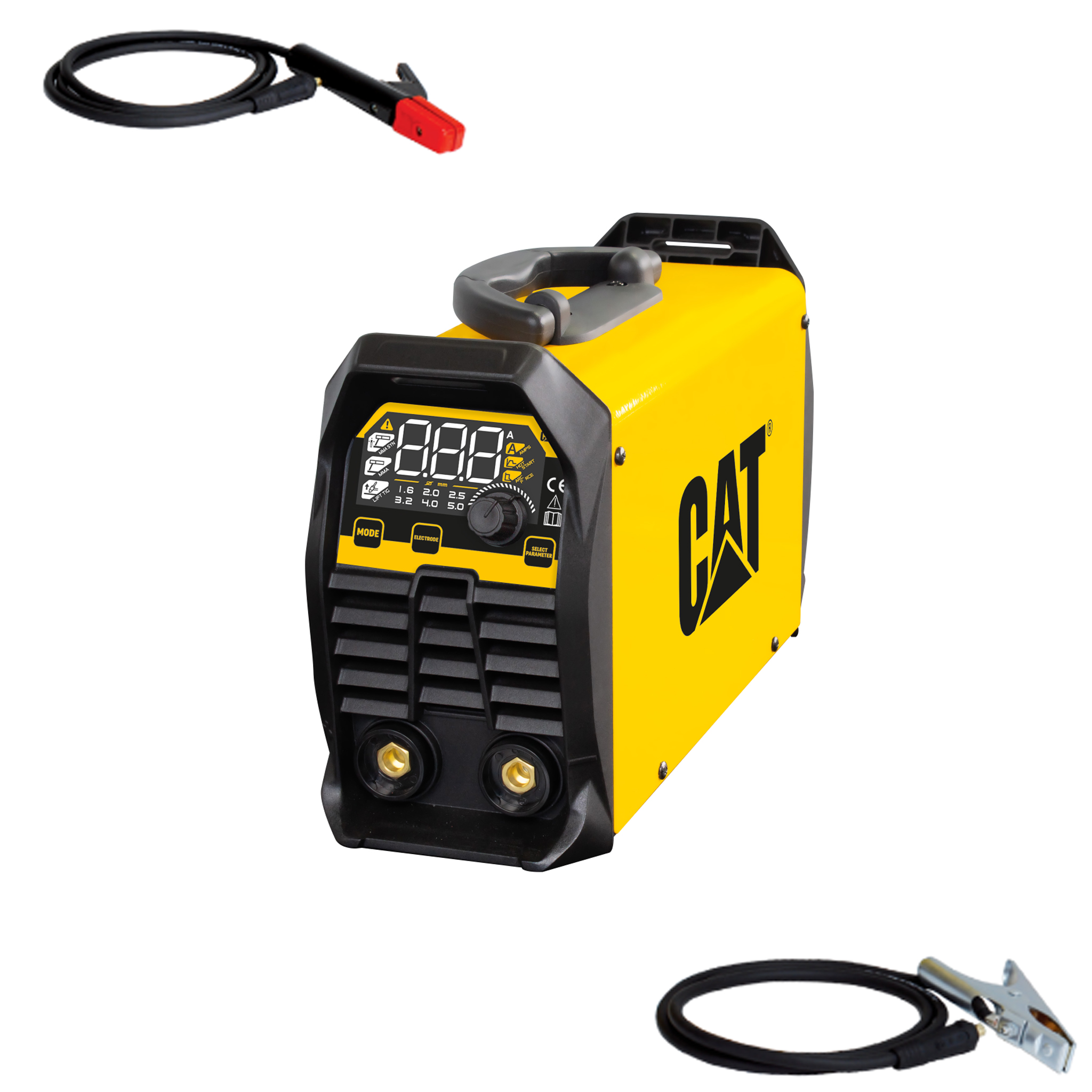 foto del prodotto saldatrice inverter cat200a 230v con impostazioni automatiche per elettrodo accessori