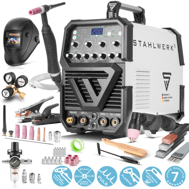foto del prodotto saldatrice stahlwerk ac dc tig 200 a impulsi con attrezzatura completa al plasma