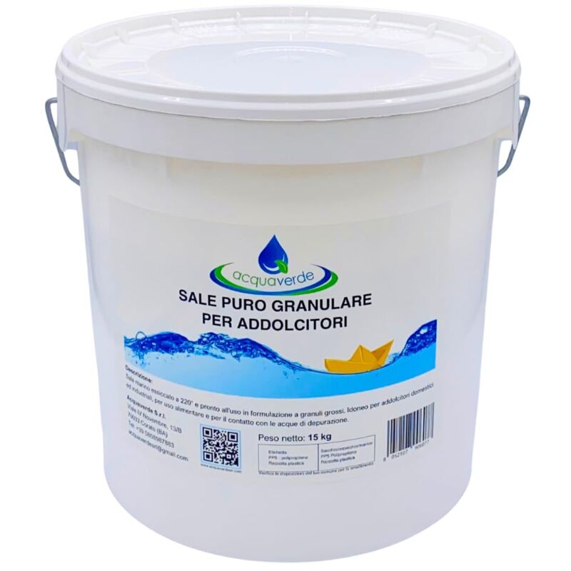 foto del prodotto sale granulare marino puro nacl 99,9 per addolcitori di acqua secchio da 15 kg
