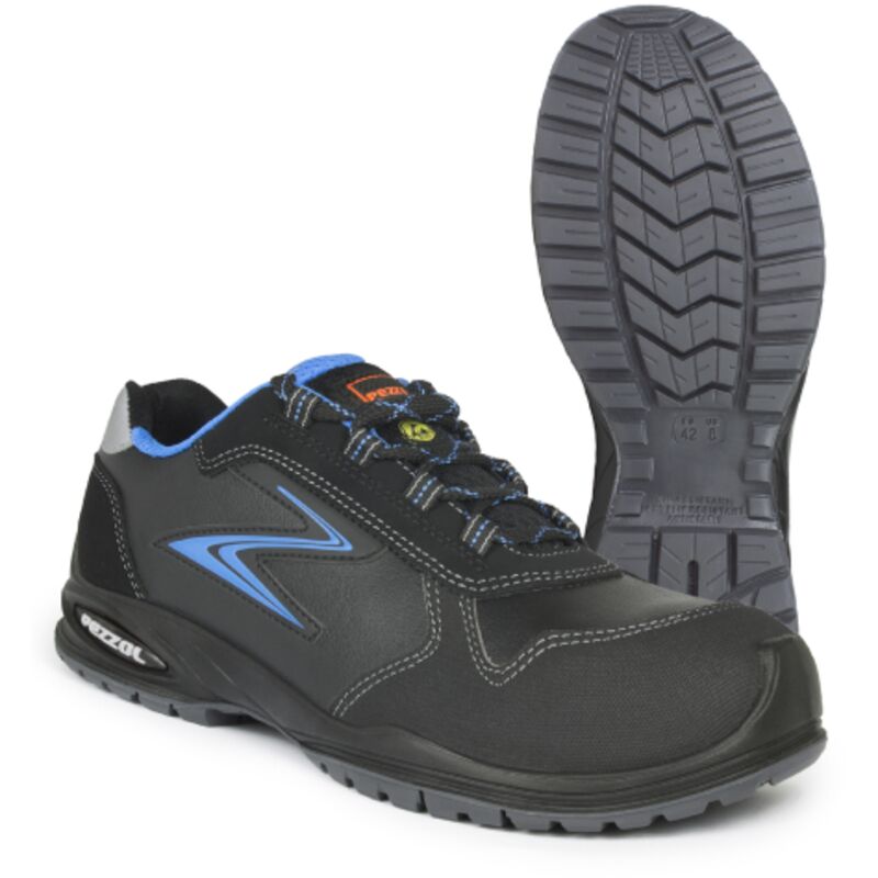 foto del prodotto salento s3 esd src scarpe da lavoro antinfortunistiche n.45 in pelle nera con inserti azzurri metal free made in italy nero azzurro 45 pezzol