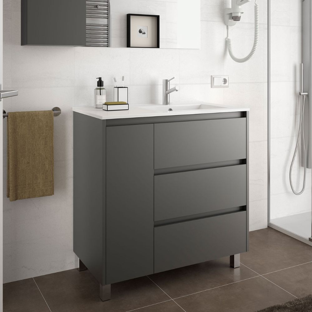 foto del prodotto salgar mobile bagno margot grigio opaco con lavabo 3 cassetti 85,5x44x86h