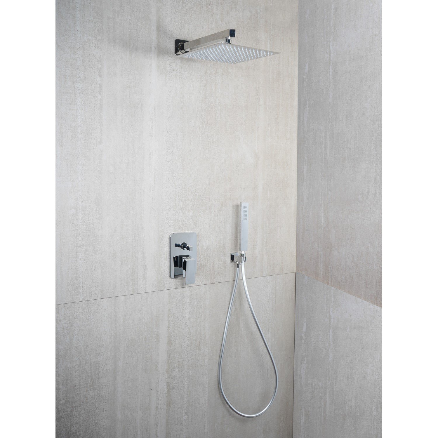foto del prodotto saliscendi doccia con soffione e doccetta cromo in acciaio inox e ottone cromato mod. hera direct
