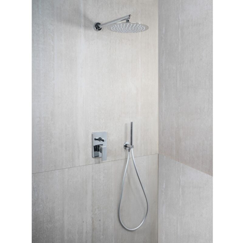foto del prodotto saliscendi doccia con soffione e doccetta cromo in acciaio inox e ottone cromato mod. hera metaform