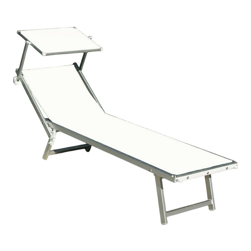 foto del prodotto salmar gloupie lettino prendisole kentucky in alluminio verniciato cromo con parasole, texilene bianco l 186 x p 67 x h 40 cm
