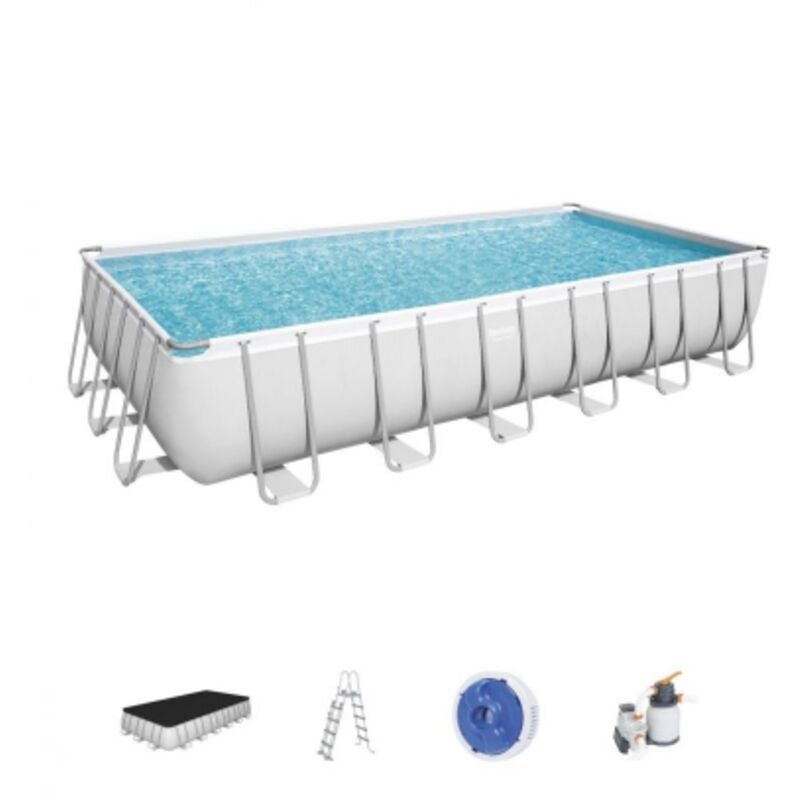 foto del prodotto salone bestway 56475 piscina con telaio fuori terra rettangolare power steel 732x366x132 cm con pompa filtro a sabbia scaletta telo