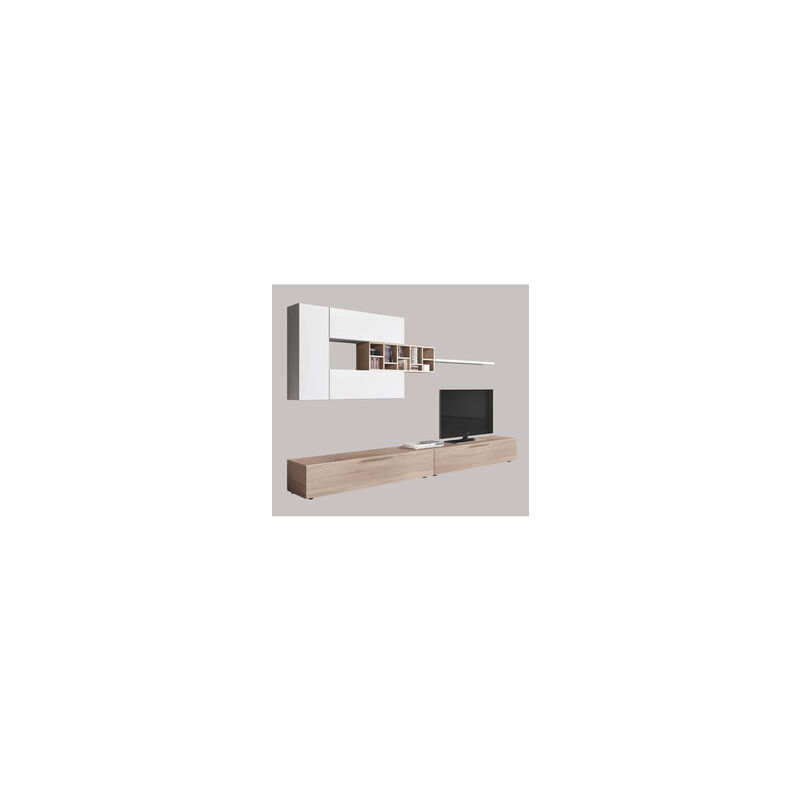 foto del prodotto salone kit parete attrezzata deco cm. 260x42x32h rovere bianco