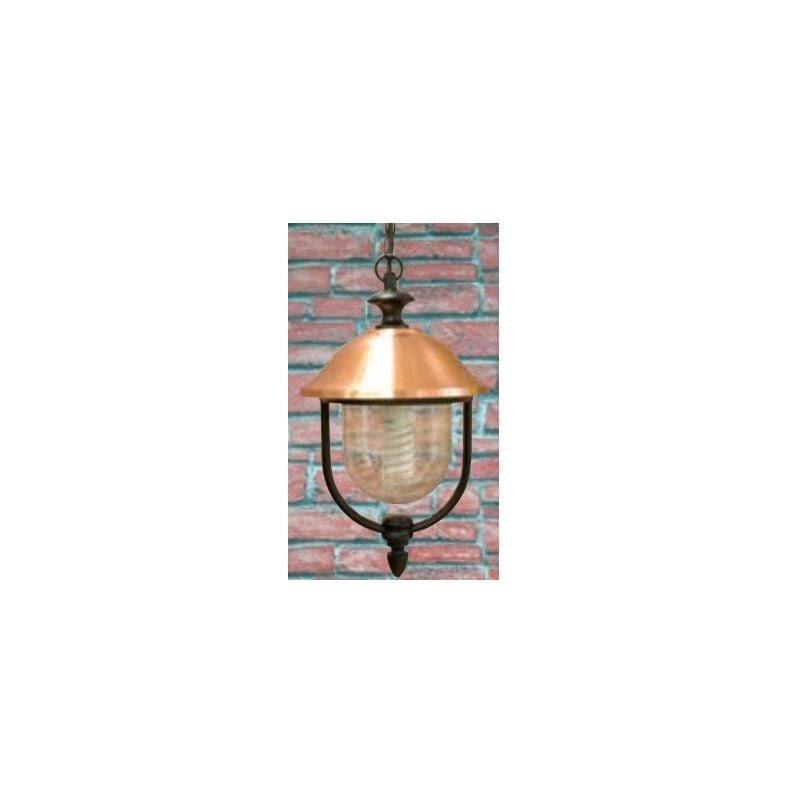 foto del prodotto salone lanterna copper a catena in alluminio verniciato nero con copertura in rame