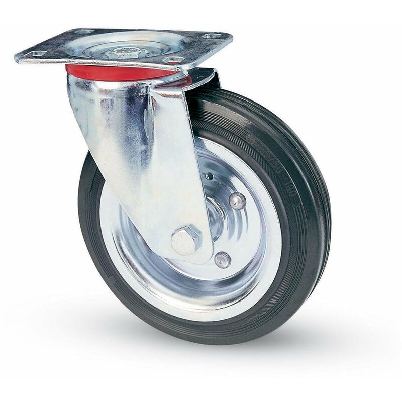 foto del prodotto salone ruota in gomma per carrello industriale con piastra girevole 150x40 mm