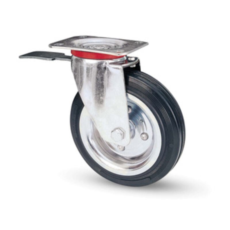 foto del prodotto salone ruota in gomma per carrello industriale con piastra girevole e freno 80x25 mm