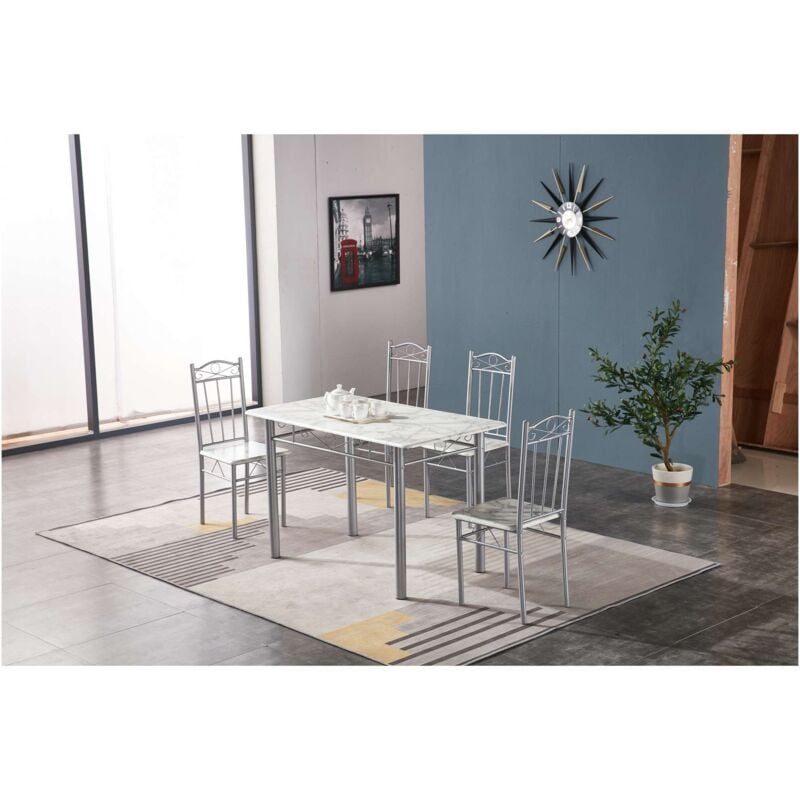 foto del prodotto salone set tavolo con 4 sedie 120x70 cm eff.marmo chiaro