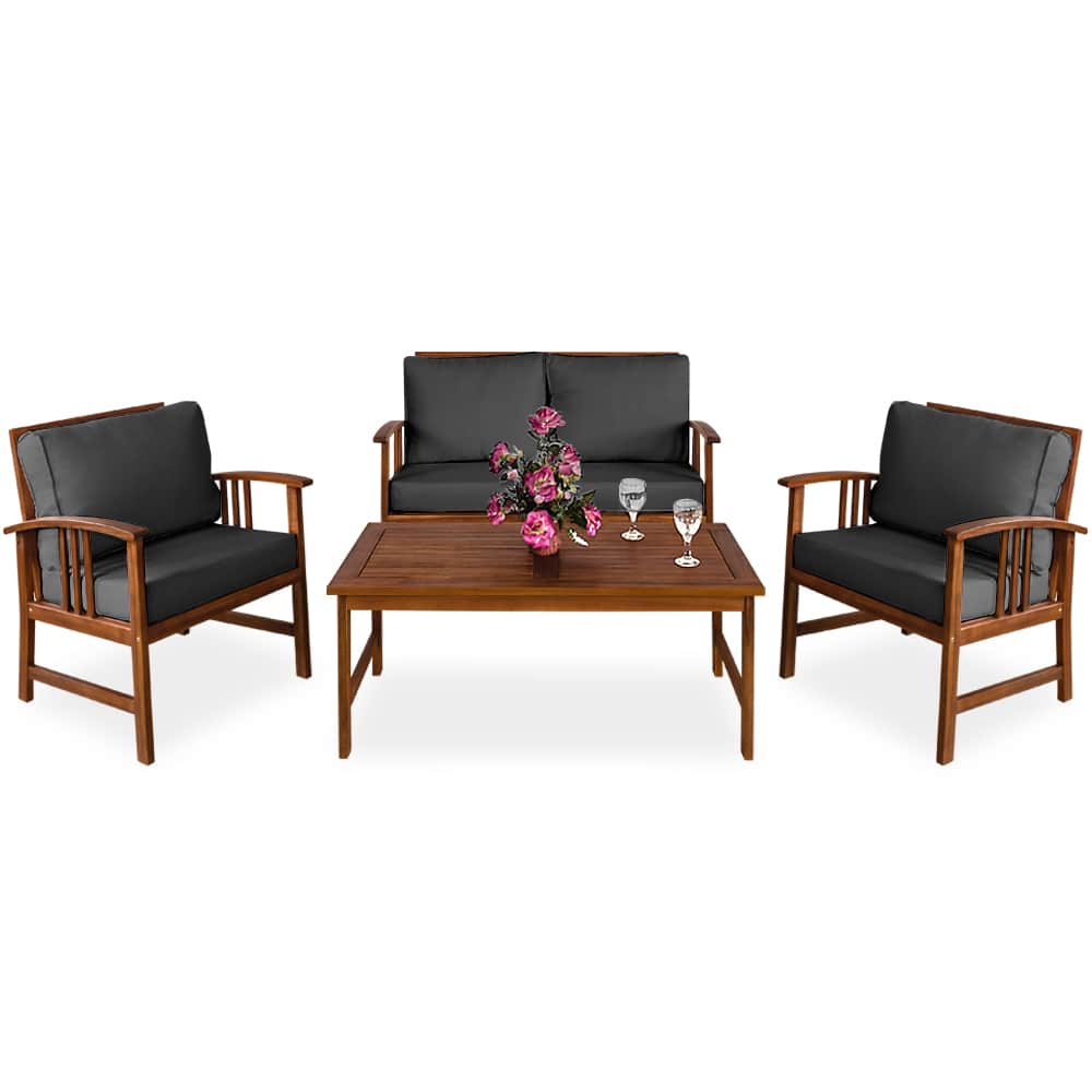 foto del prodotto salottino atlas lounge legno acacia cuscini antracite