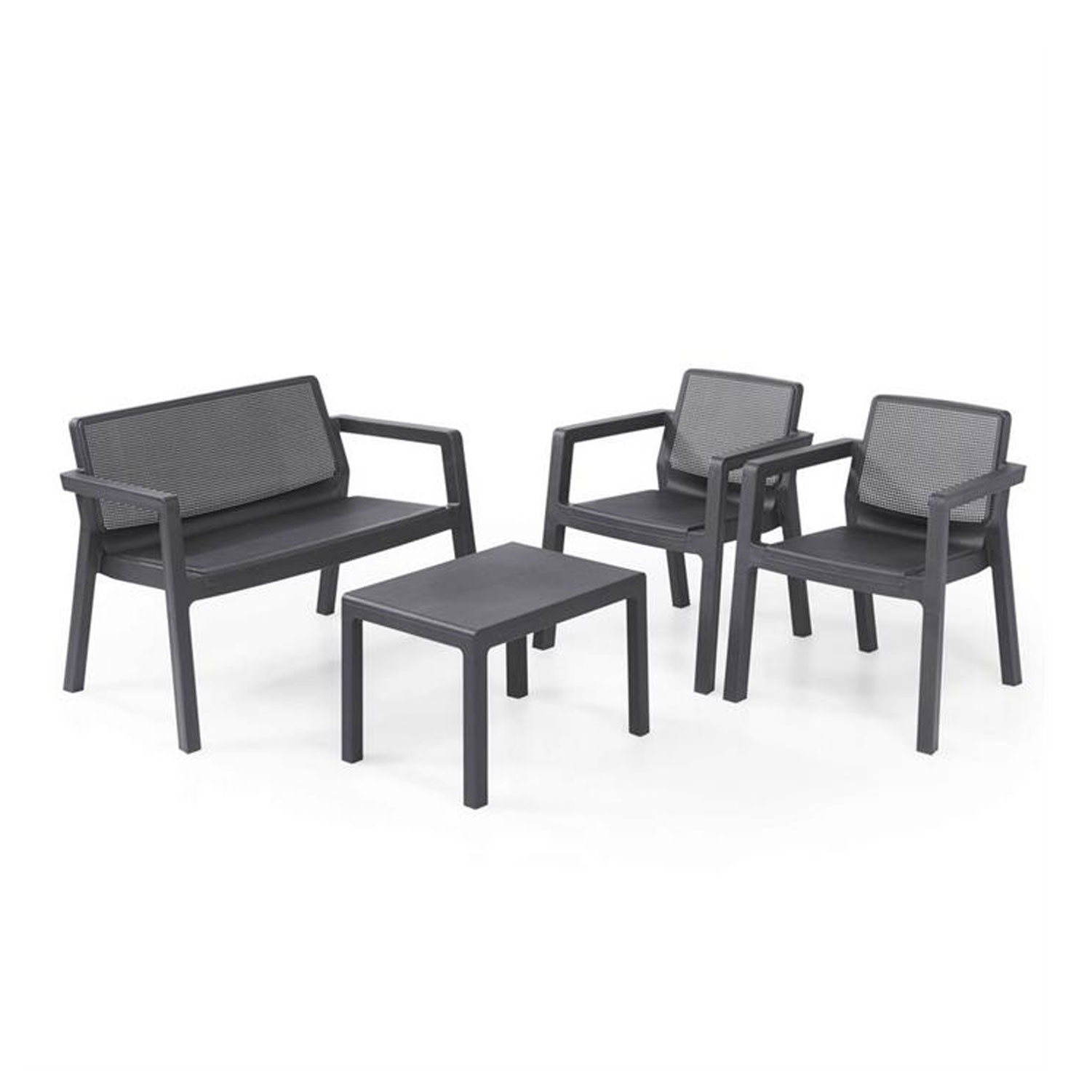 foto del prodotto salottino da esterno keter emily lounge 4pz in resina con cuscini grafite k247063