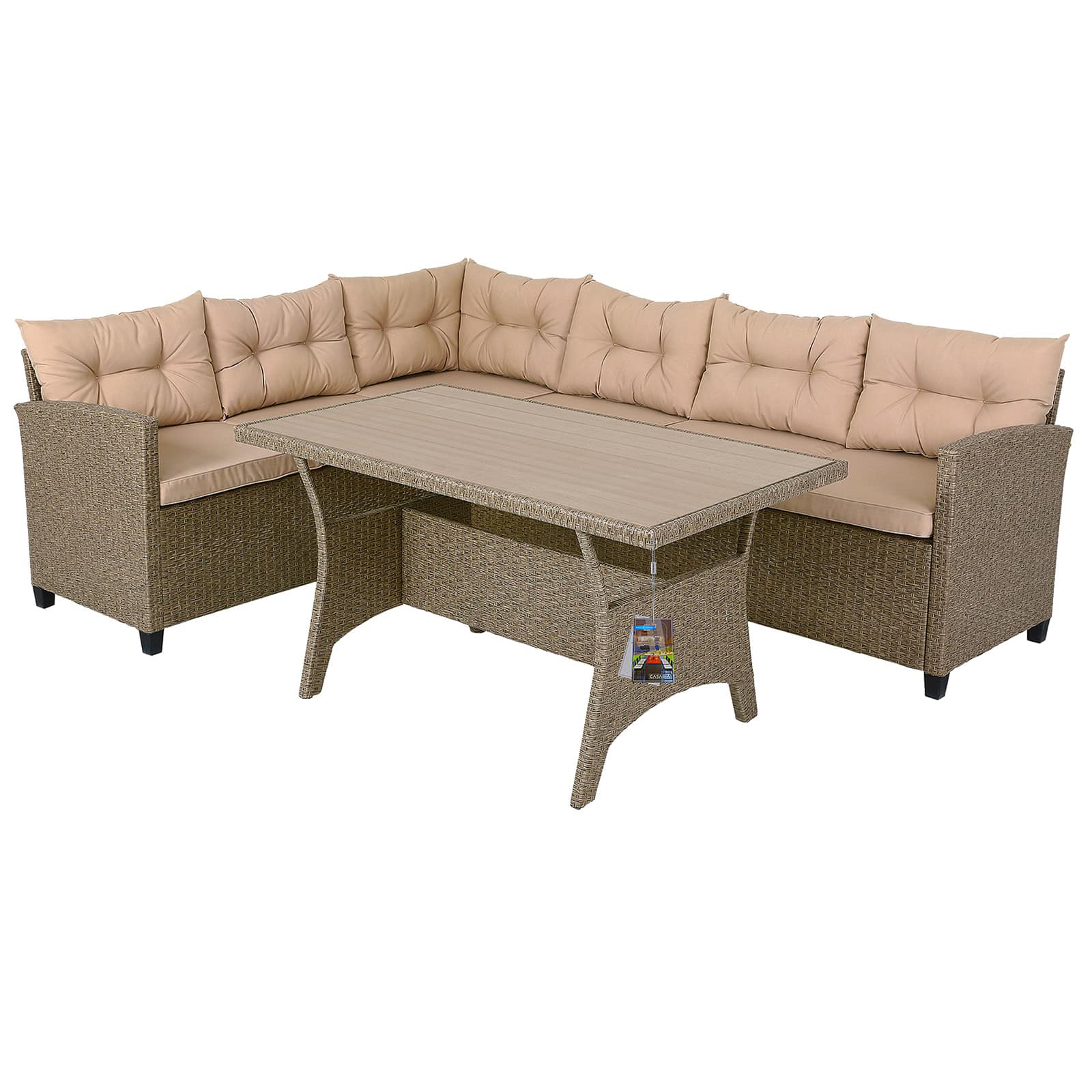 foto del prodotto salottino da giardino ad angolo grigio beige polyrattan