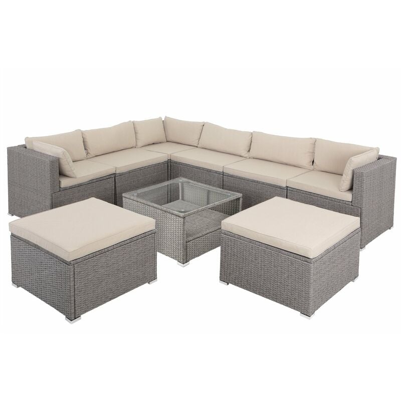foto del prodotto salotto ad angolo da giardino xxl polyrattan divano esterno posizionabile liberamente lounge cream cream en - casaria