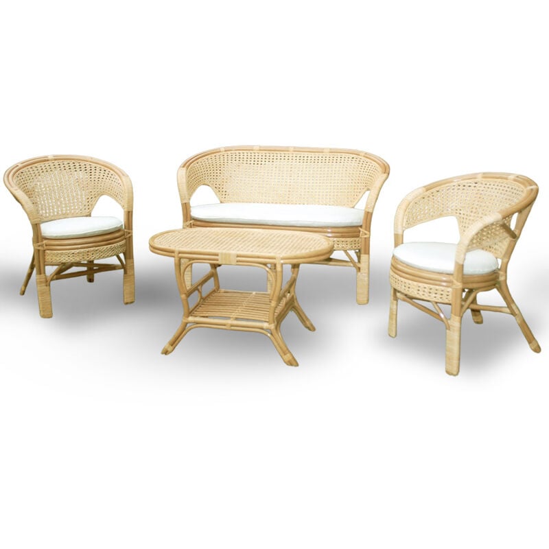 foto del prodotto salotto amanda 1 divanetto 2 poltrone 1 tavolino in bambu intrecciato vienna