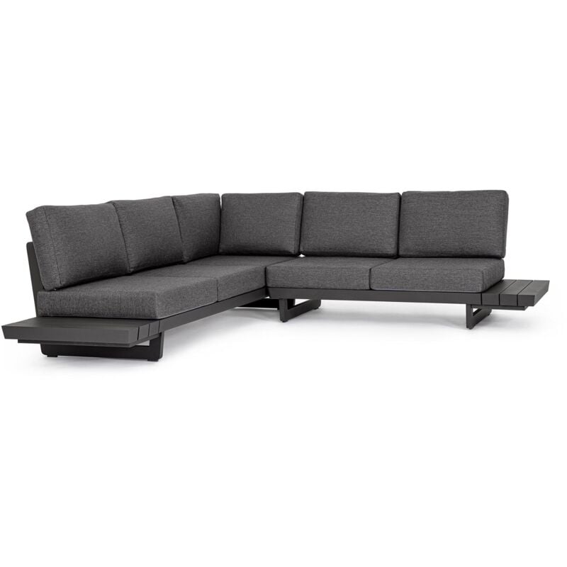 foto del prodotto salotto angolare infinity in alluminio da esterno con cuscini idrorepellenti antracite salottino completo