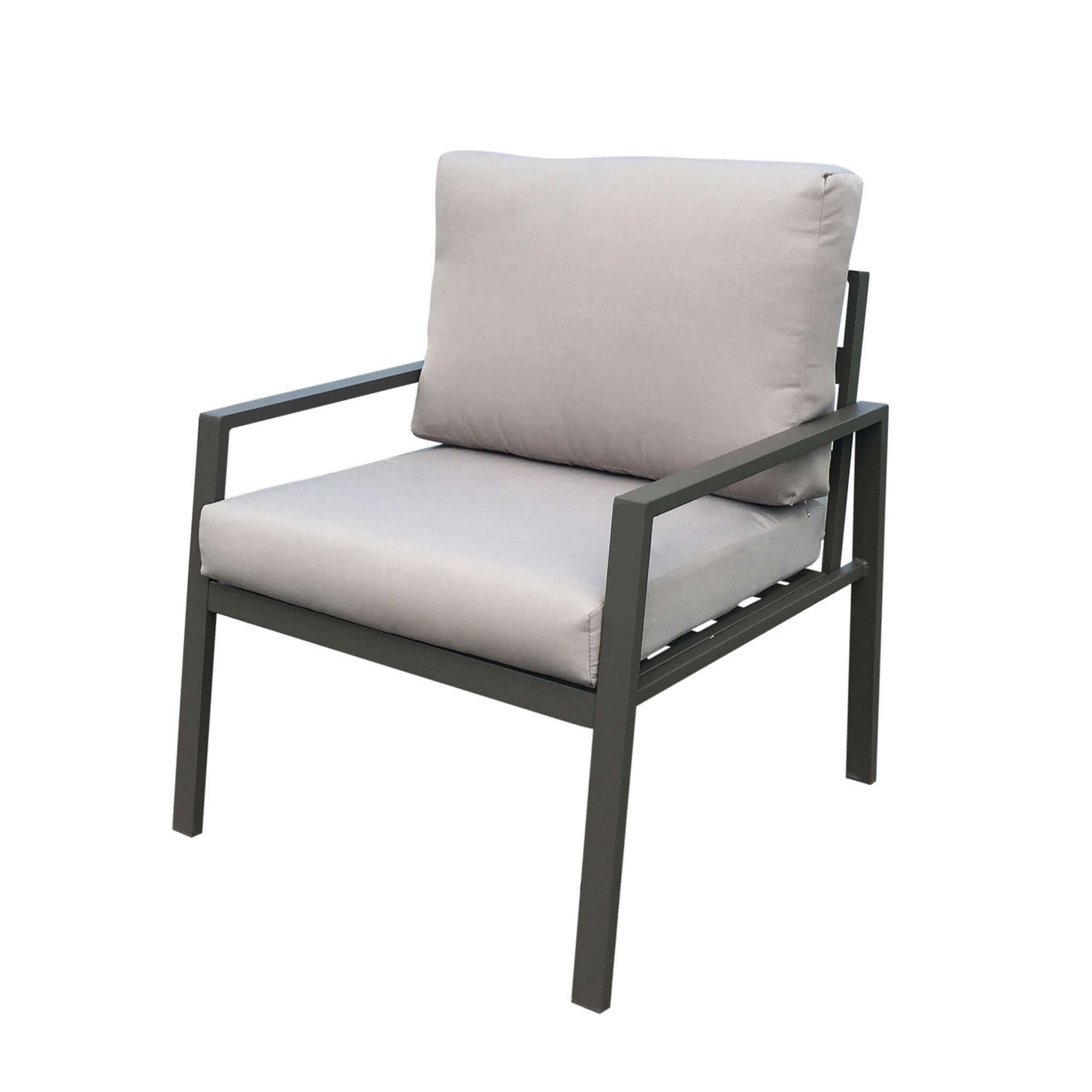 foto del prodotto salotto da esterno composto da divano due poltrone con cuscini e tavolino colore taupe mod. helsinki