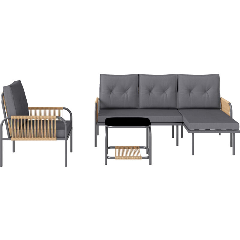 foto del prodotto salotto da esterno in rattan con divanetto, poltrona e tavolino grigio outsunny
