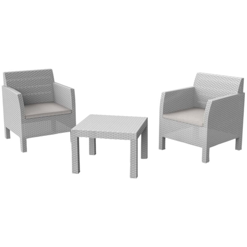 foto del prodotto salotto da giardino 2 posti in resina effetto rattan completo di cuscini matilde toomax bianco
