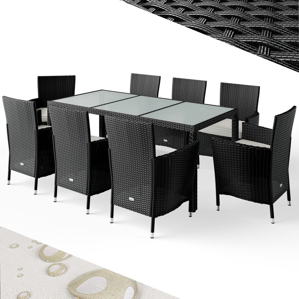 foto del prodotto salotto da giardino 8 1 nero polyrattan con cuscini