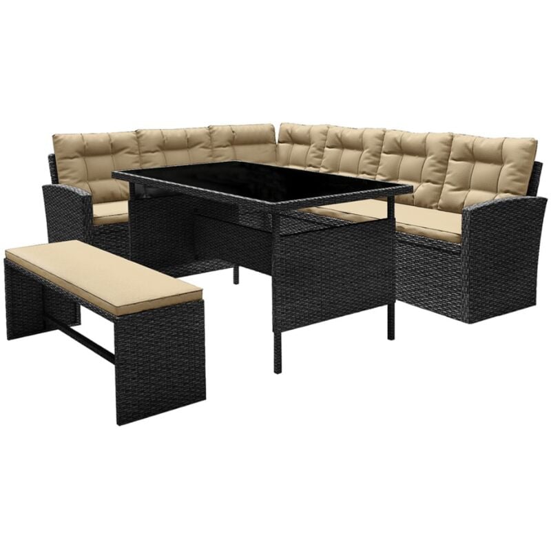 foto del prodotto salotto da giardino 8 posti resine intrecciata grigio scuro beige moorea