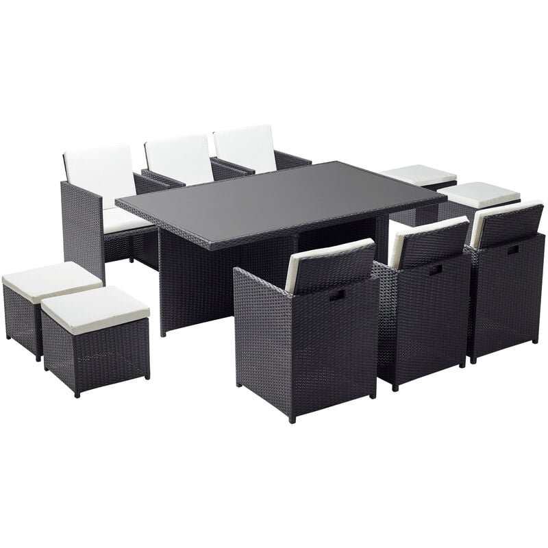 foto del prodotto salotto da giardino a incasso 10 posti resina intrecciata bianco nero monaco