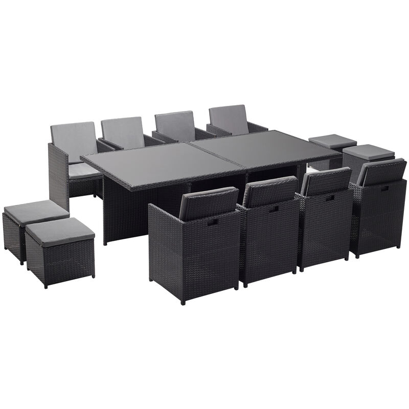 foto del prodotto salotto da giardino a incasso 12 posti resina intrecciata nero grigio monaco