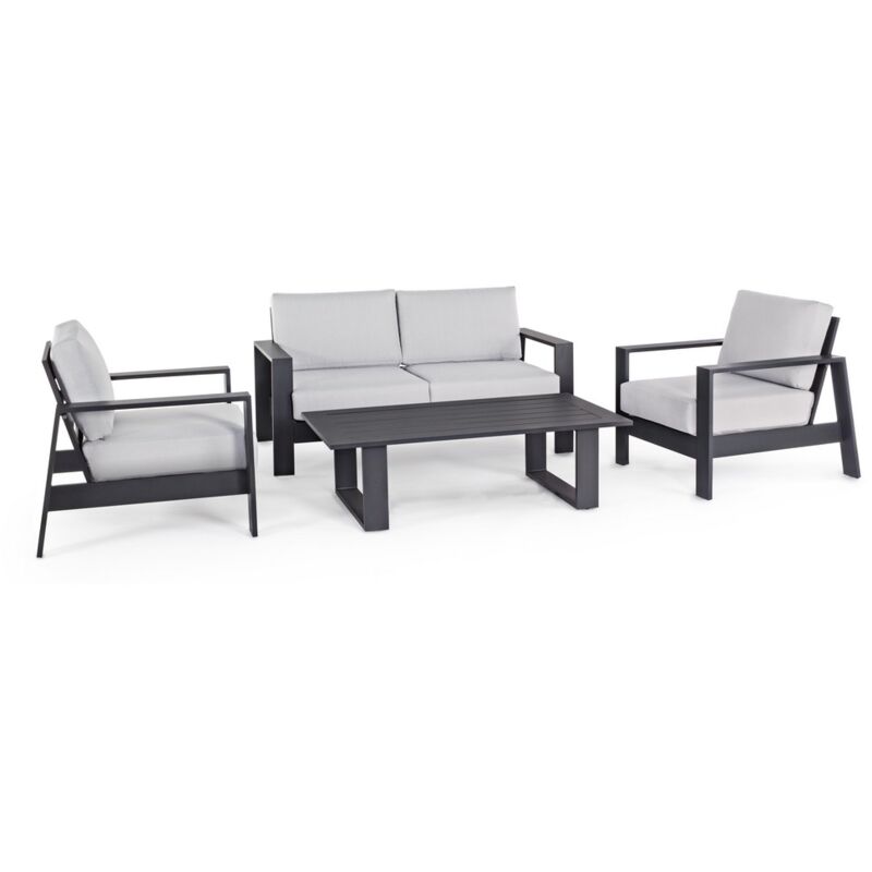 foto del prodotto salotto da giardino bars con poltrone, divanetto e tavolino da esterno in alluminio grigio