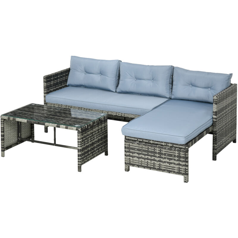foto del prodotto salotto da giardino con divanetto, chaise longue e tavolino rattan pe outsunny