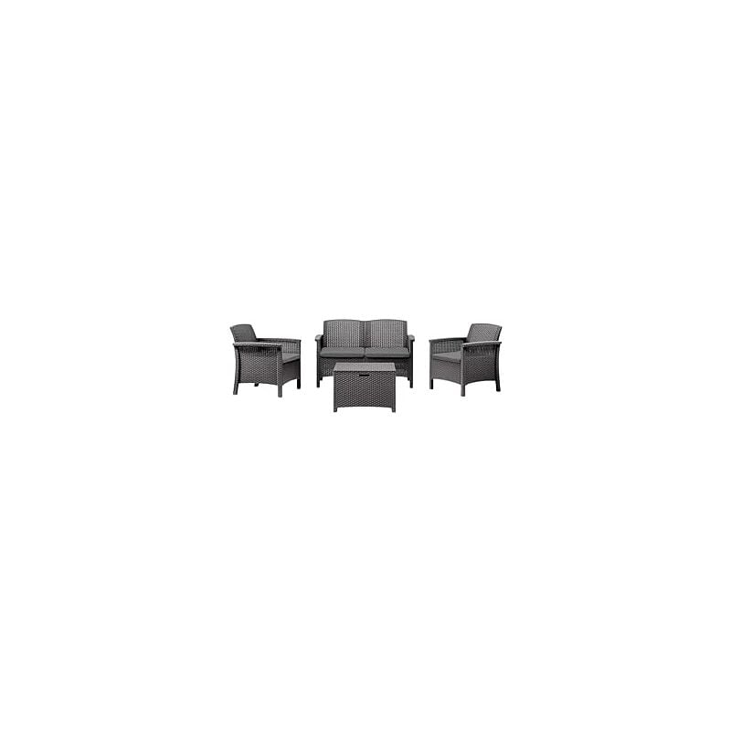 foto del prodotto salotto da giardino in plastica rattan set da esterno divano, poltrone con cuscini e tavolo per relax nero