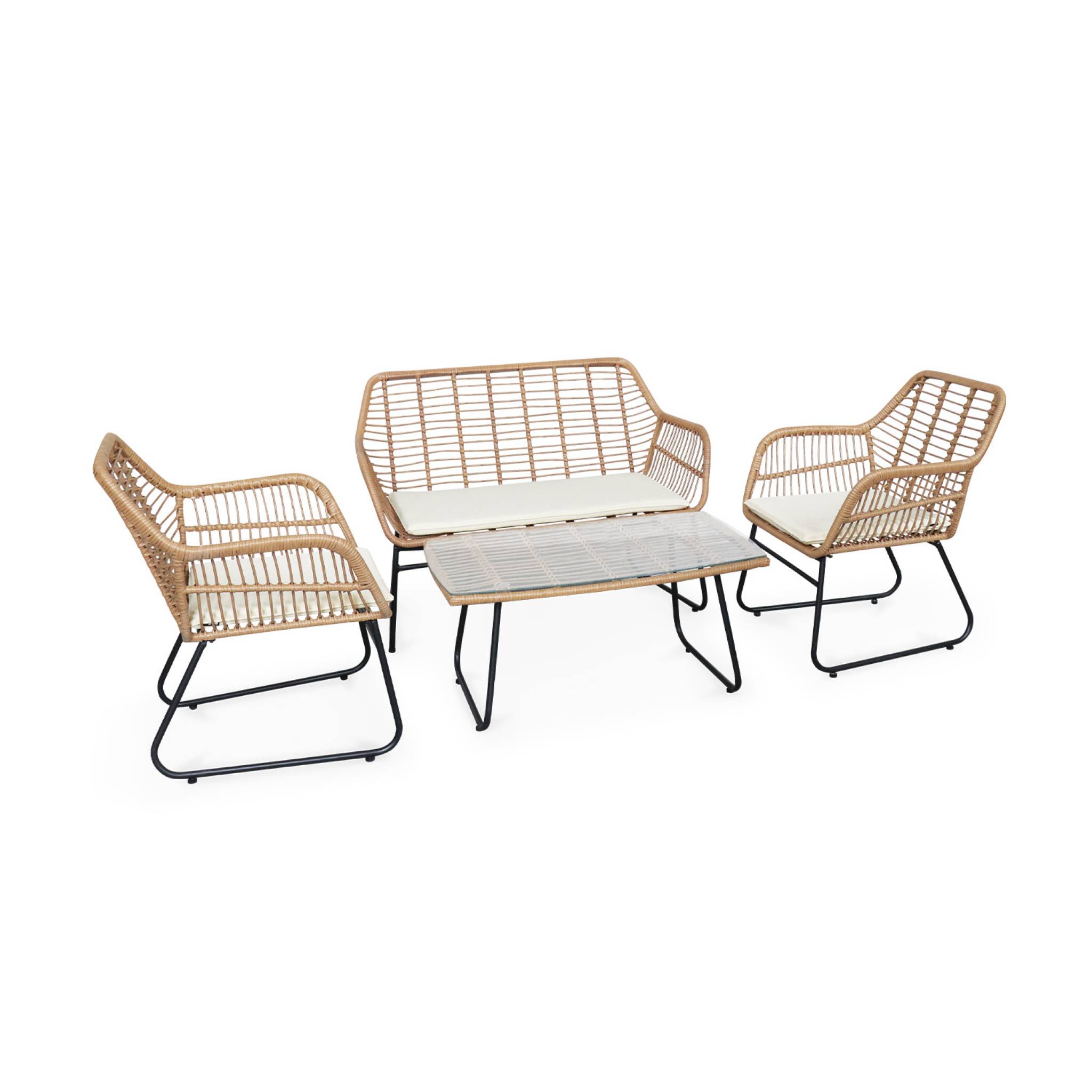 foto del prodotto salotto da giardino in resina effetto bamb e metallo, 4 posti, beige