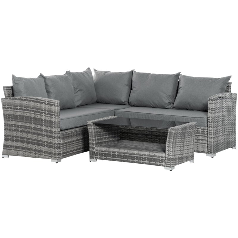 foto del prodotto salotto da giardino rattan pe 4 pz divano angolare e tavolino outsunny