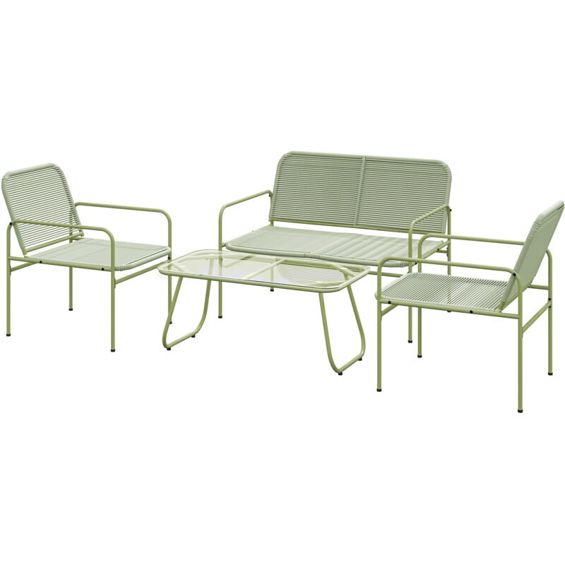 foto del prodotto salotto da giardino rattan pe con divano, 2 poltrone e tavolino verde outsunny
