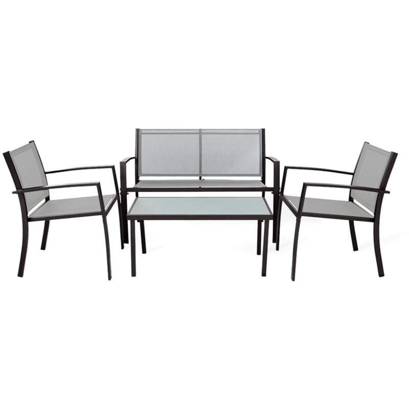 foto del prodotto salotto da giardino rebecca mobili rawal 75x110x58 acciaio poliestere grigio chiaro antracite moderno set 4 pz