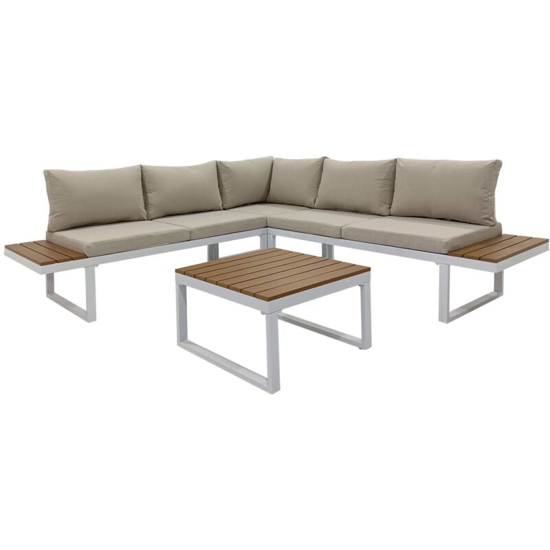 foto del prodotto salotto da giardino rebecca mobili toog 65x134,5x61 alluminio polywood bianco marrone moderno set 3 pezzi da montare