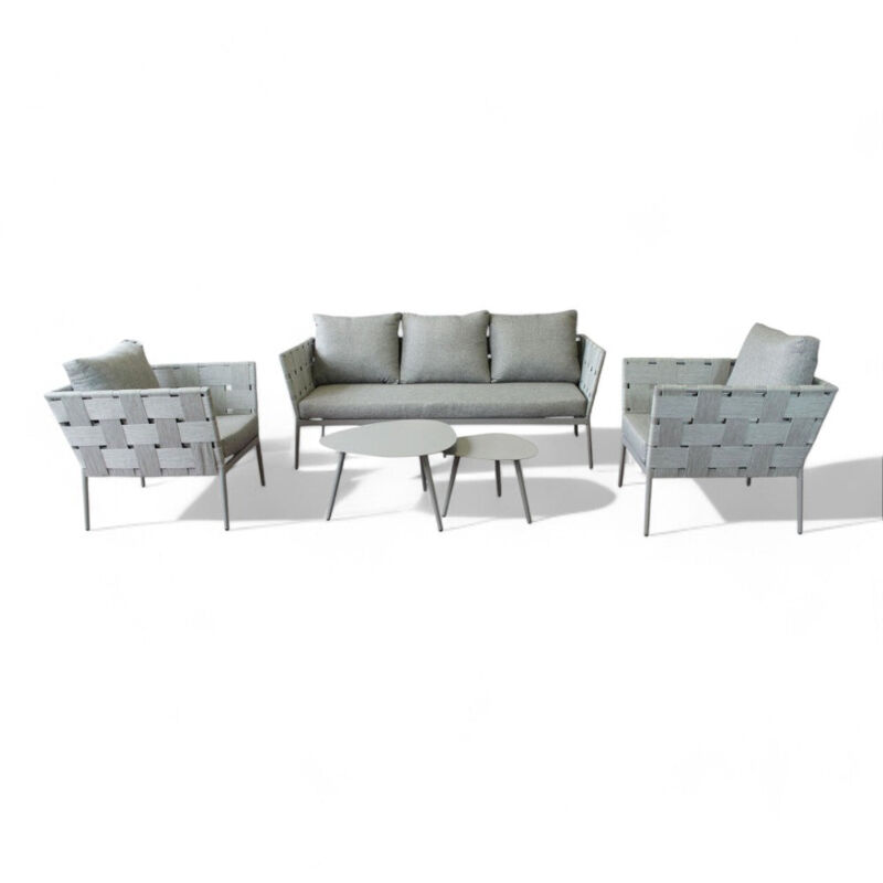foto del prodotto salotto da giardino tortora in alluminio con cuscini 3 posti struttura robusta design moderno comodo elegante arredo esterno