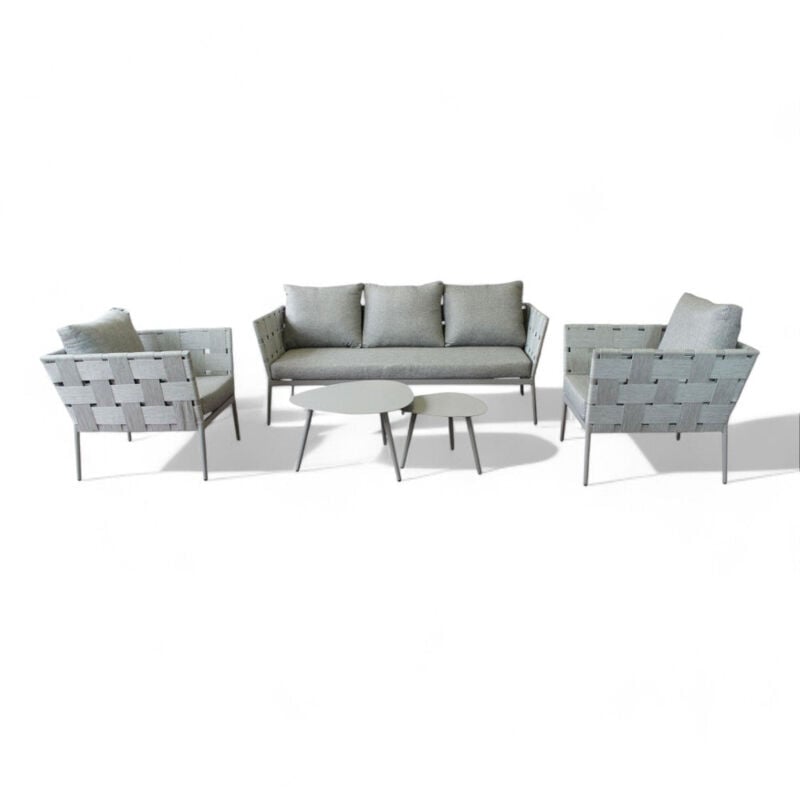 foto del prodotto salotto da giardino tortora in alluminio con cuscini 3 posti struttura robusta design moderno comodo elegante arredo esterno