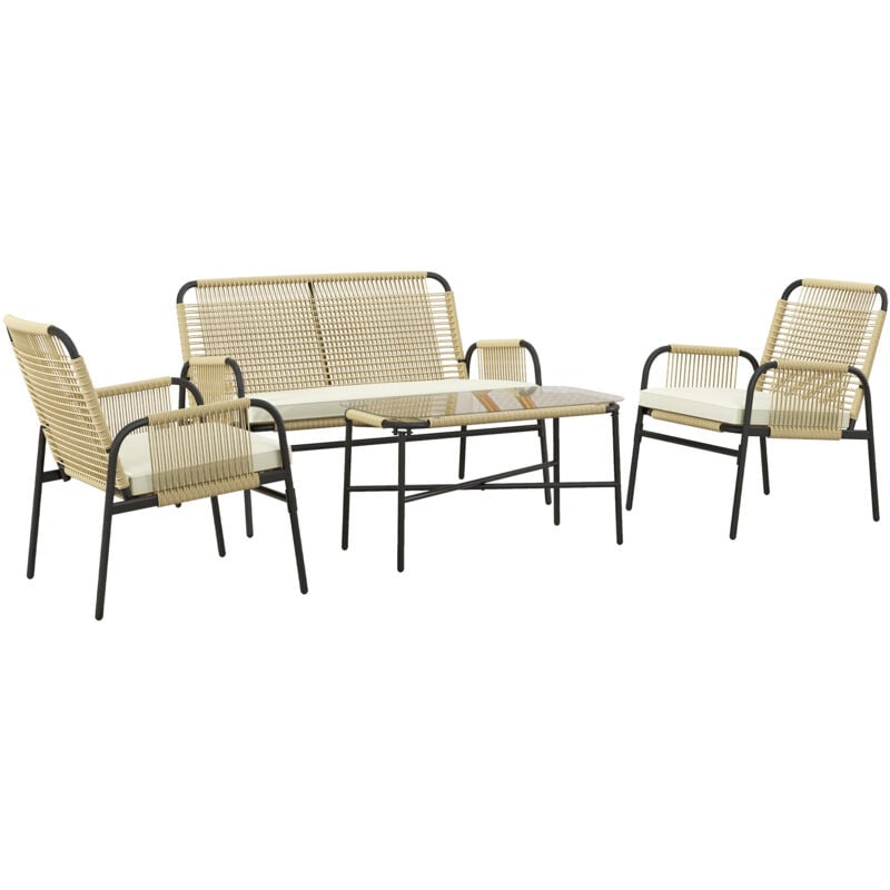 foto del prodotto salotto esterno in rattan con 2 poltrone, divano e tavolino giallo outsunny