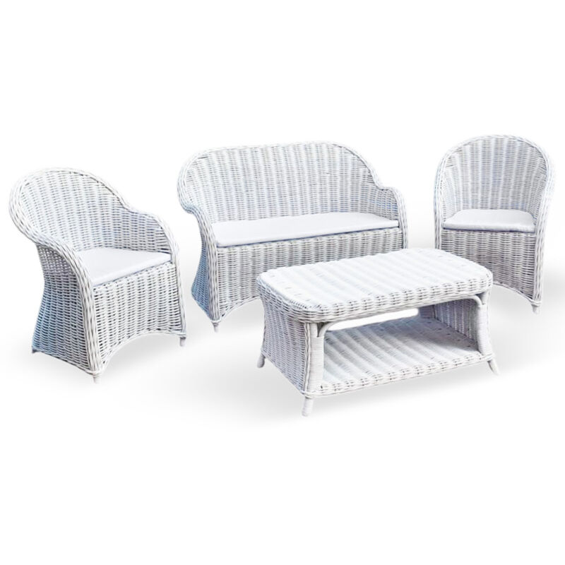 foto del prodotto salotto roma da 1 divanetto 2 poltrone 1 tavolino in rattan intrecciato bianco