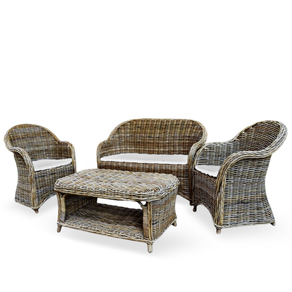 foto del prodotto salotto roma da 1 divanetto 2 poltrone 1 tavolino in rattan intrecciato grigio