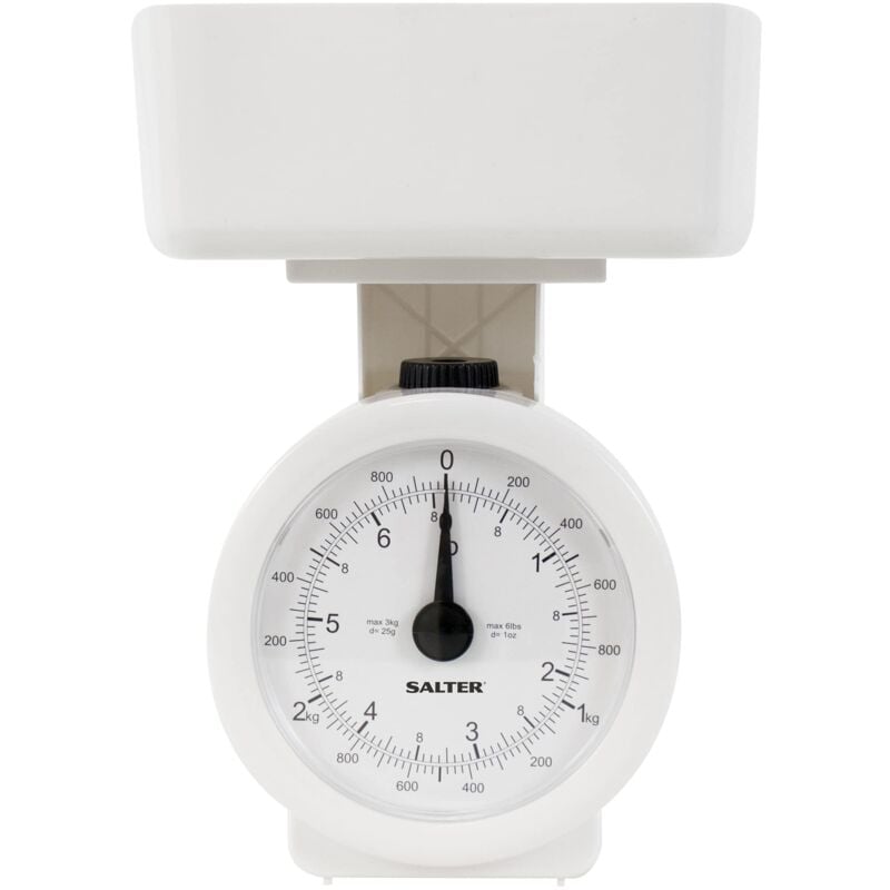 foto del prodotto salter 112 whwhdr bilancia da cucina meccanica, max 3 kg, analogica, quadrante di facile lettura, lavabile in lavastoviglie, ingombro minimo,