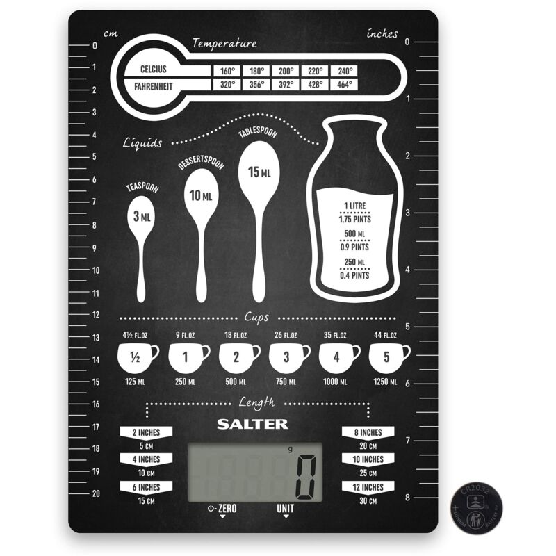 foto del prodotto salter 1171 cndr bilancia da cucina digitale di precisione premium con tavolo di conversione, capacit massima 5 kg, piattaforma in vetro