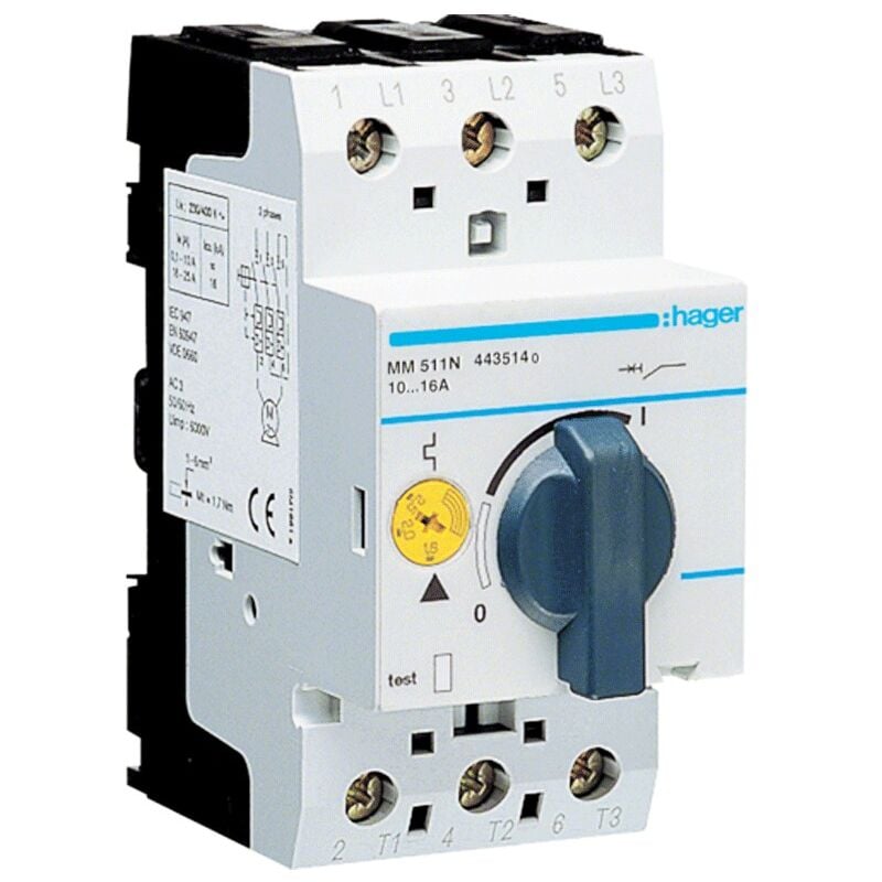 foto del prodotto salvamotore hager 10-16a 2,5 moduli 3 poli mm511n