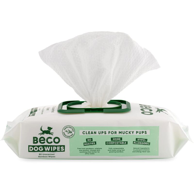 foto del prodotto salviette cane in bamb 80 pezzi salviette igienizzanti eco friendly con pratico dispenser, salviette per cani di diverse taglie, senza