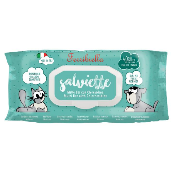 foto del prodotto salviette detergenti ferribiella 40 pezzi - milleusi con clorexidina - spedizione gratis da 39€