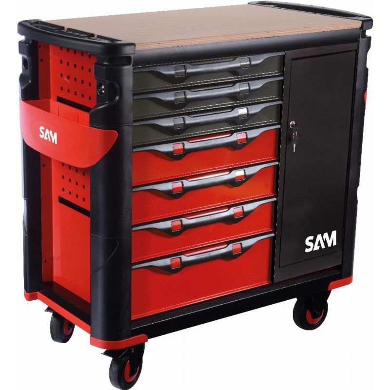 foto del prodotto sam outillage xxl carrello extra large a 7 cassetti con armadio e piano in legno 417 bxe