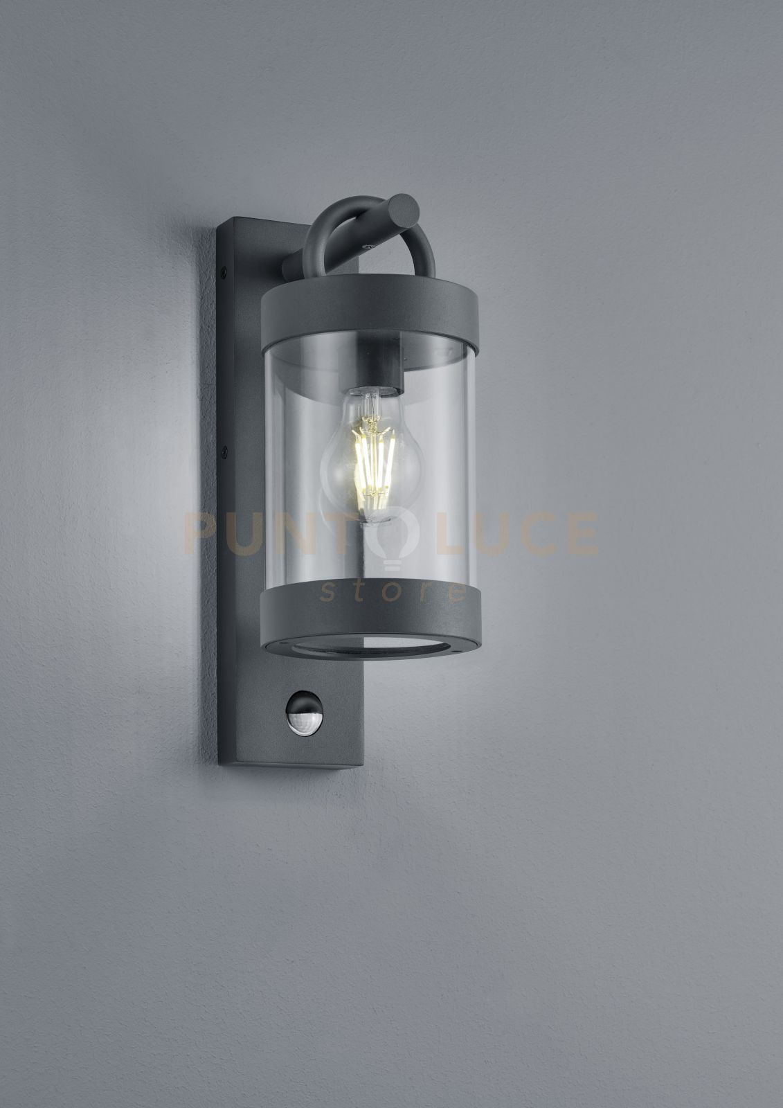 foto del prodotto sambesi applique da esterno lanterna con sensore di movimento metallo antracite h. 33cm 1 luce attacco e27