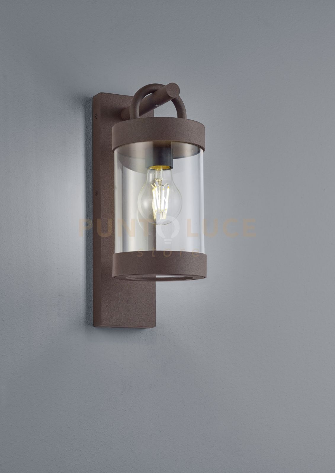 foto del prodotto sambesi applique led da esterno lanterna con sensore crepuscolare metallo ruggine h. 33cm 1 luce attacco e27
