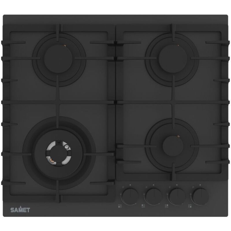 foto del prodotto samet piano cottura a gas in vetro temperato satinato nero opaco 4 fuochi 60 cm zacinto