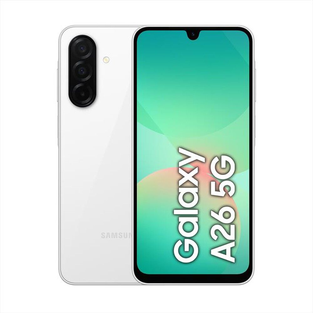 foto del prodotto samsung galaxy a26 5g, smartphone con funzioni intelligenti, display super amoled 6.7 , 8gb ram, 256gb, batteria 5.000 mah, memoria espandibile, white